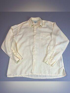 EUROPANN Mens Size 3 L Yellow Linen Button Shirt Coastal Riviera Resortwear Luxe